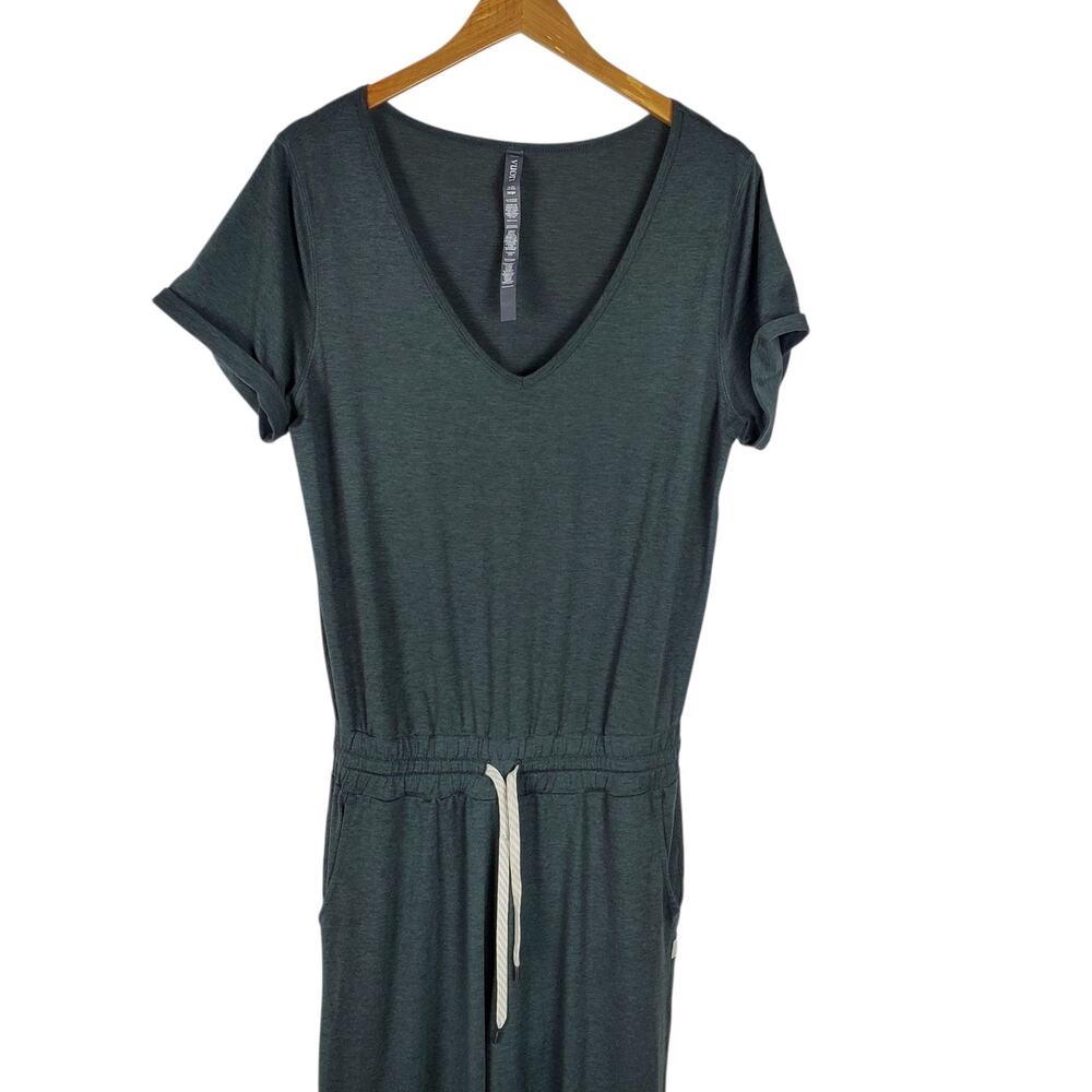 VUORI All Day Short Sleeve Jumpsuit Womens L Heathered DreamKnit Pockets V-neck - Picture 2 of 12